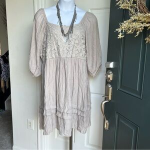 Kings Road Beige Lace overlay Peasant Mini  Dress